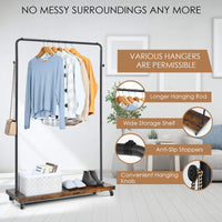 Tangkula Industrial Pipe Style Rolling Garment Rack Clothes Rack with Wood Shelf