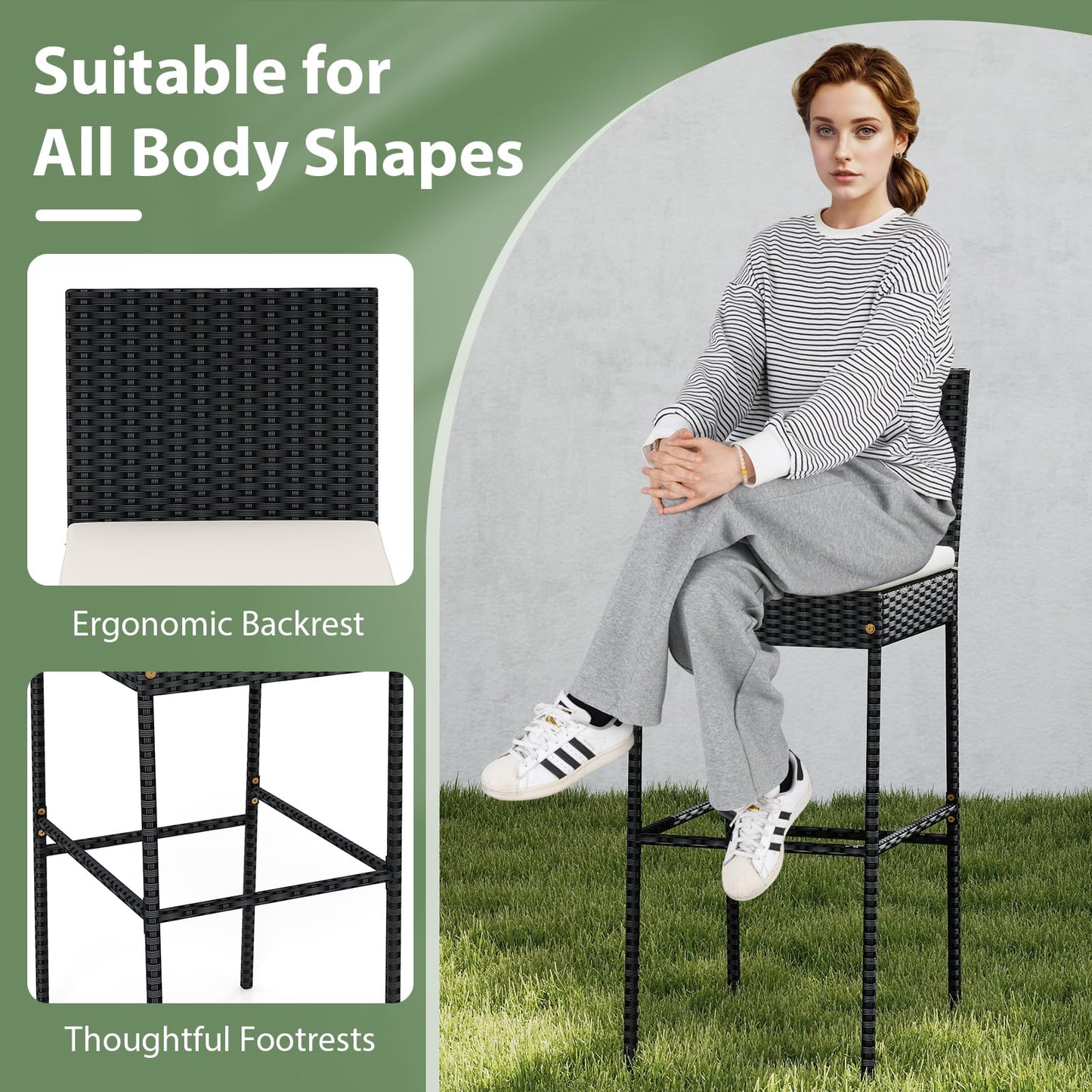 Tangkula Outdoor Bar Height Chair w/Soft Seat Cushion & Cozy Footrest