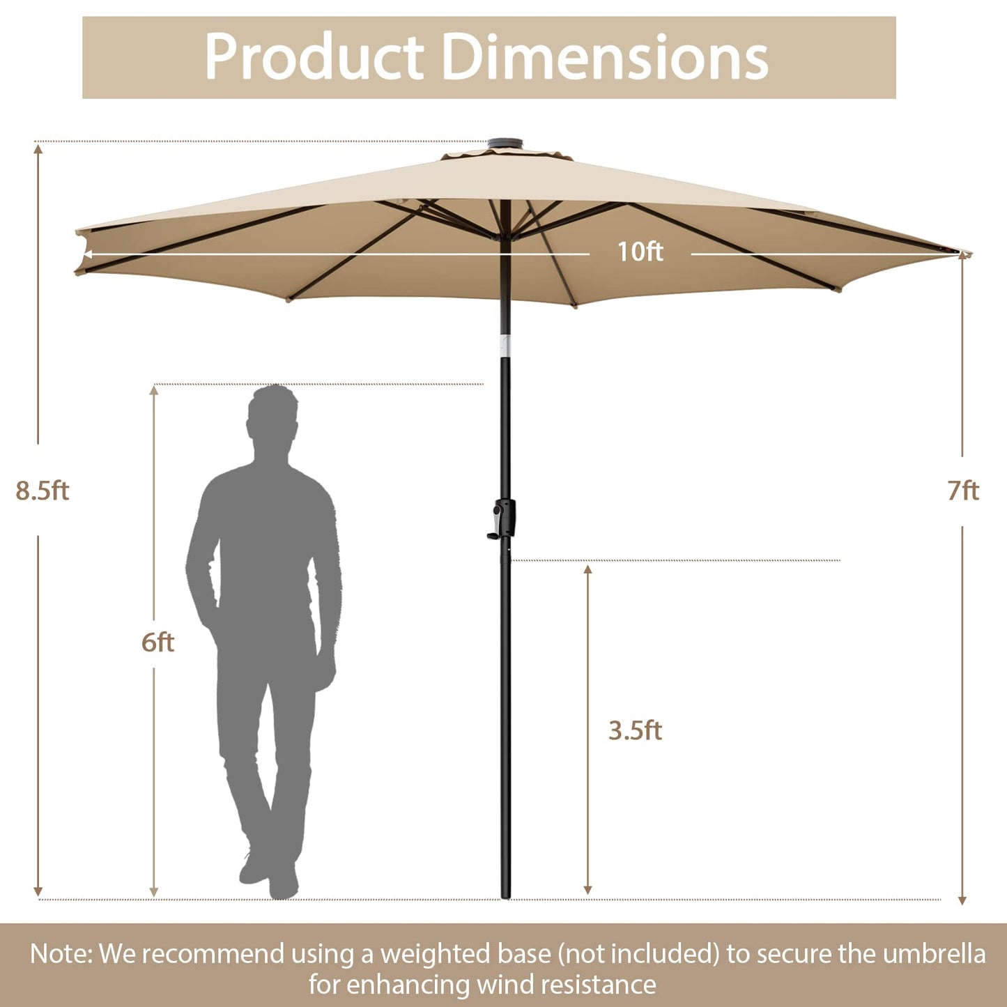 TANGKULA 10FT Solar Umbrella, Patio Umbrella with 112 LED Lights
