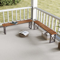 Tangkula 2 Pack Acacia Wood Outdoor Bench, 59 Inches Patio Bench with Metal Frame, 800 LBS Max Load