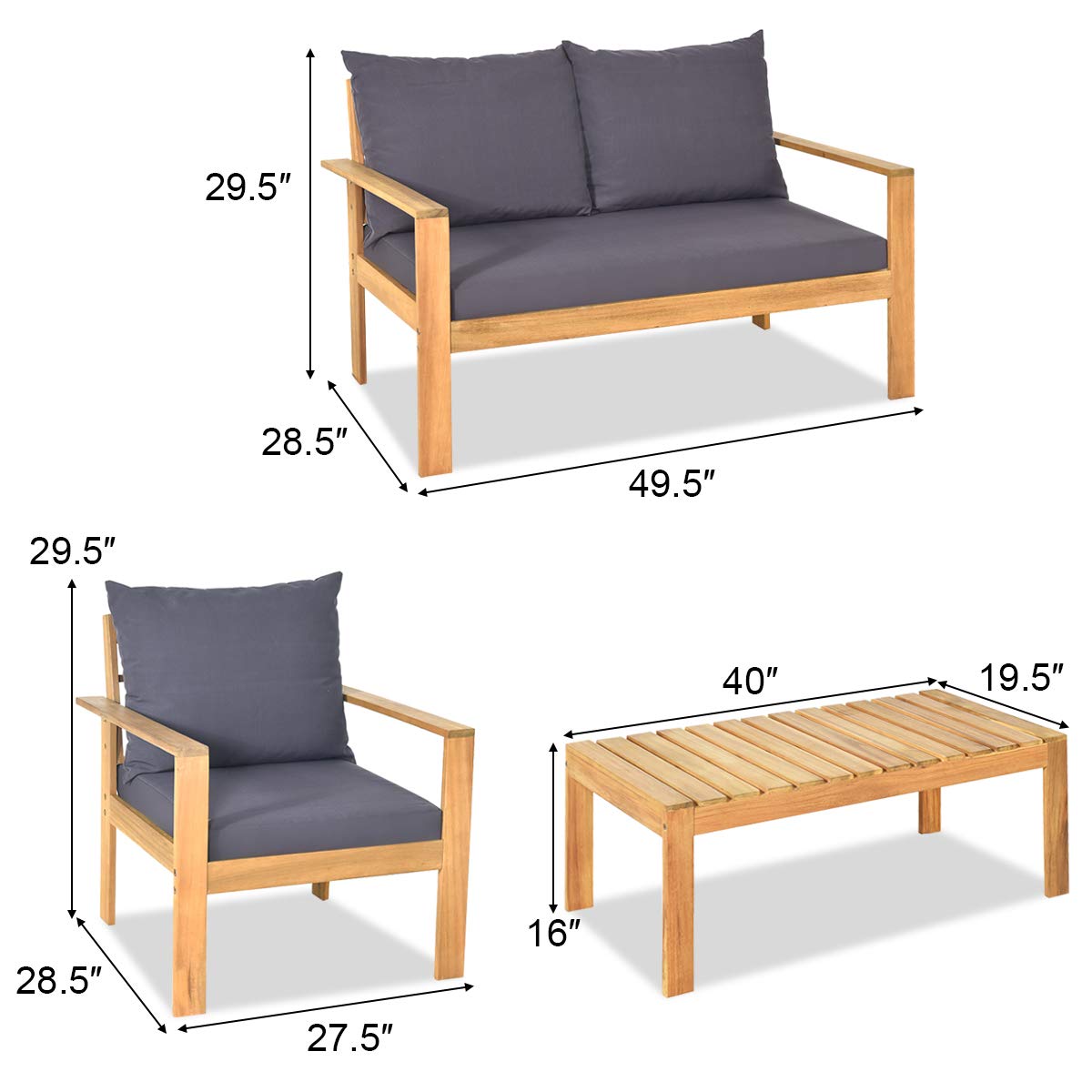 Tangkula Outdoor Conversation Sofa and Table Set with Water Resistant Cushions