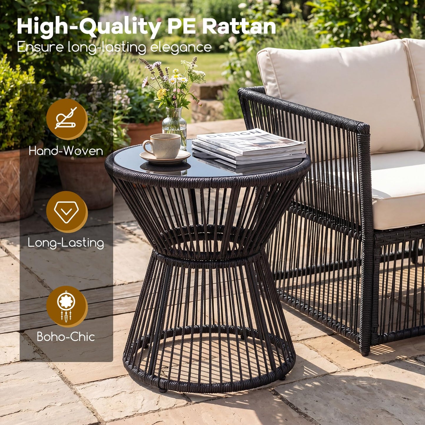 Tangkula PE Rattan Hourglass-Shaped Outdoor Side Table with LED Warm Light (1/2)