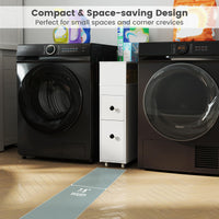 Tangkula Bathroom Storage Wood Bathroom Rolling Floor Cabinet