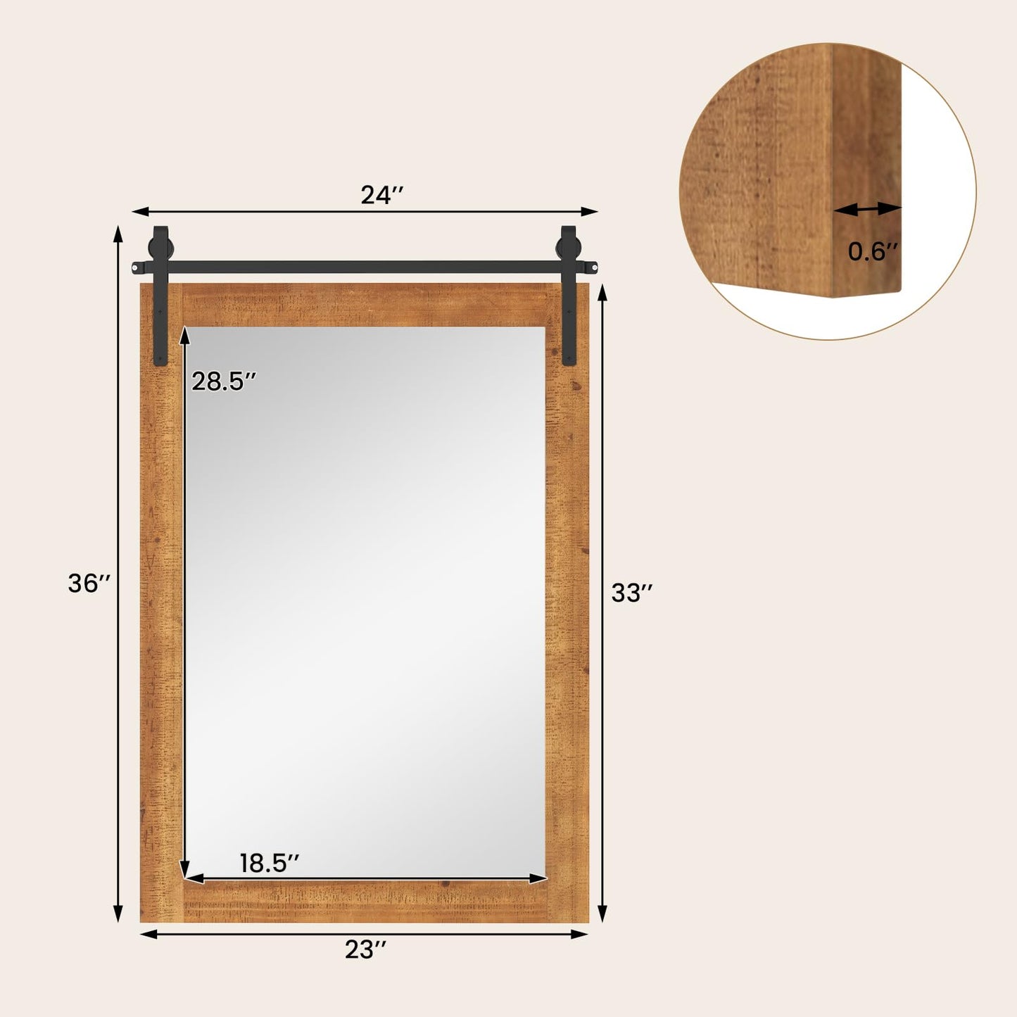 Tangkula Farmhouse Wall Mirror with Wood Frame & Metal Bracket（ 36"L x 24"W）