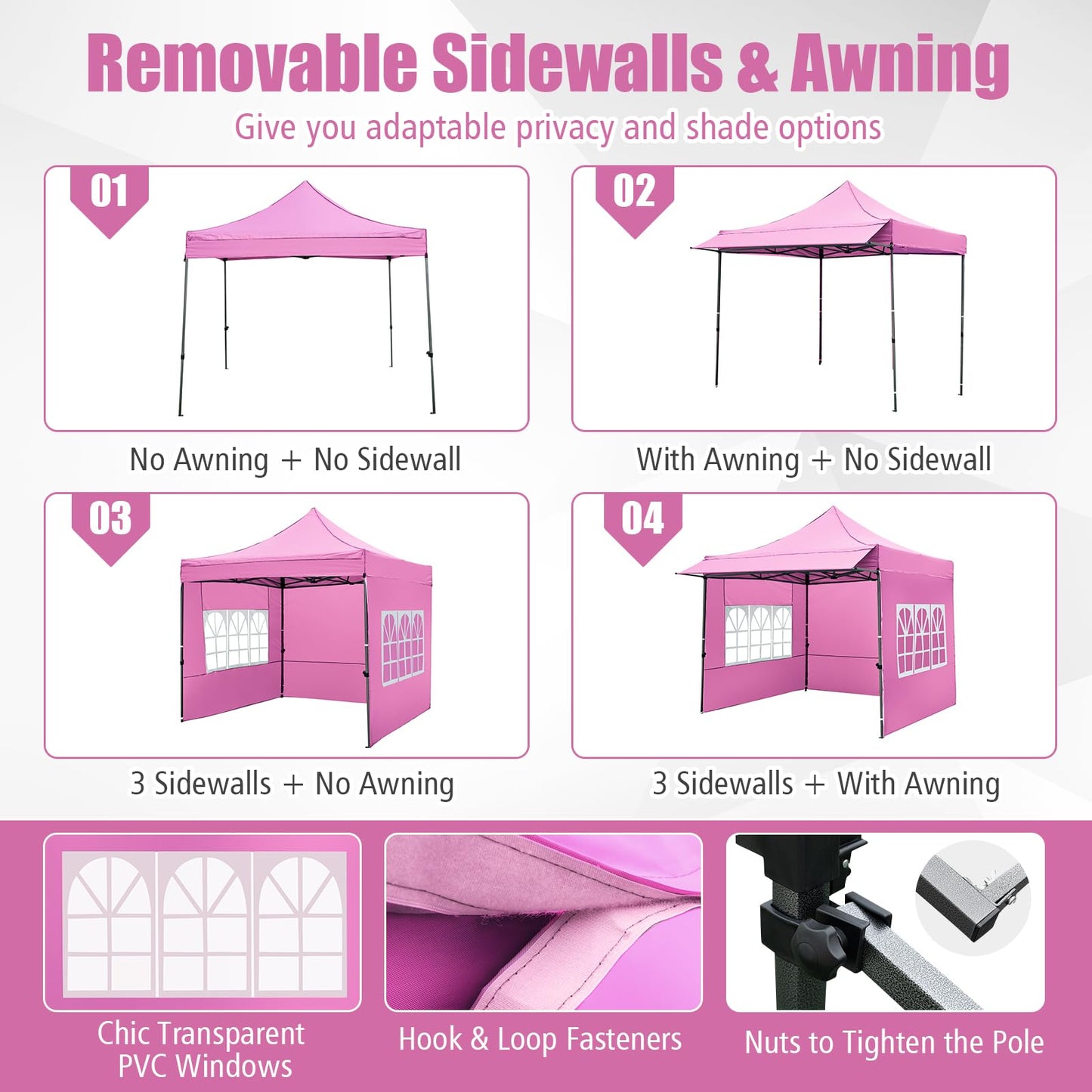 Tangkula Outdoor Tent with 3 Sidewalls & Awning for Party Picnic Event Beach Camping