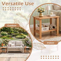 Tangkula Outdoor 2-Tier Eucalyptus Wood Side Table ( Rectangular,1/2)
