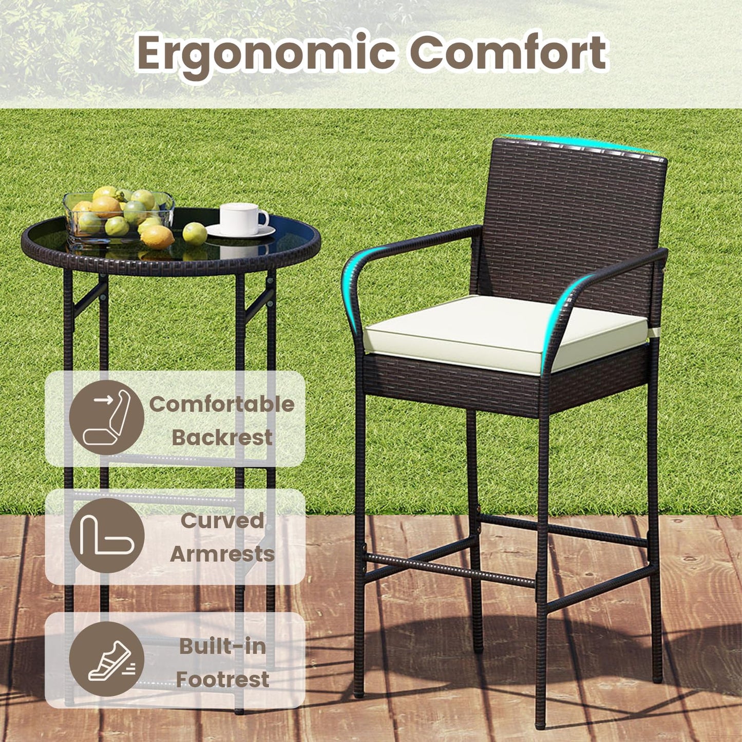 Tangkula 3 Piece Outdoor Bar Set for Porch
