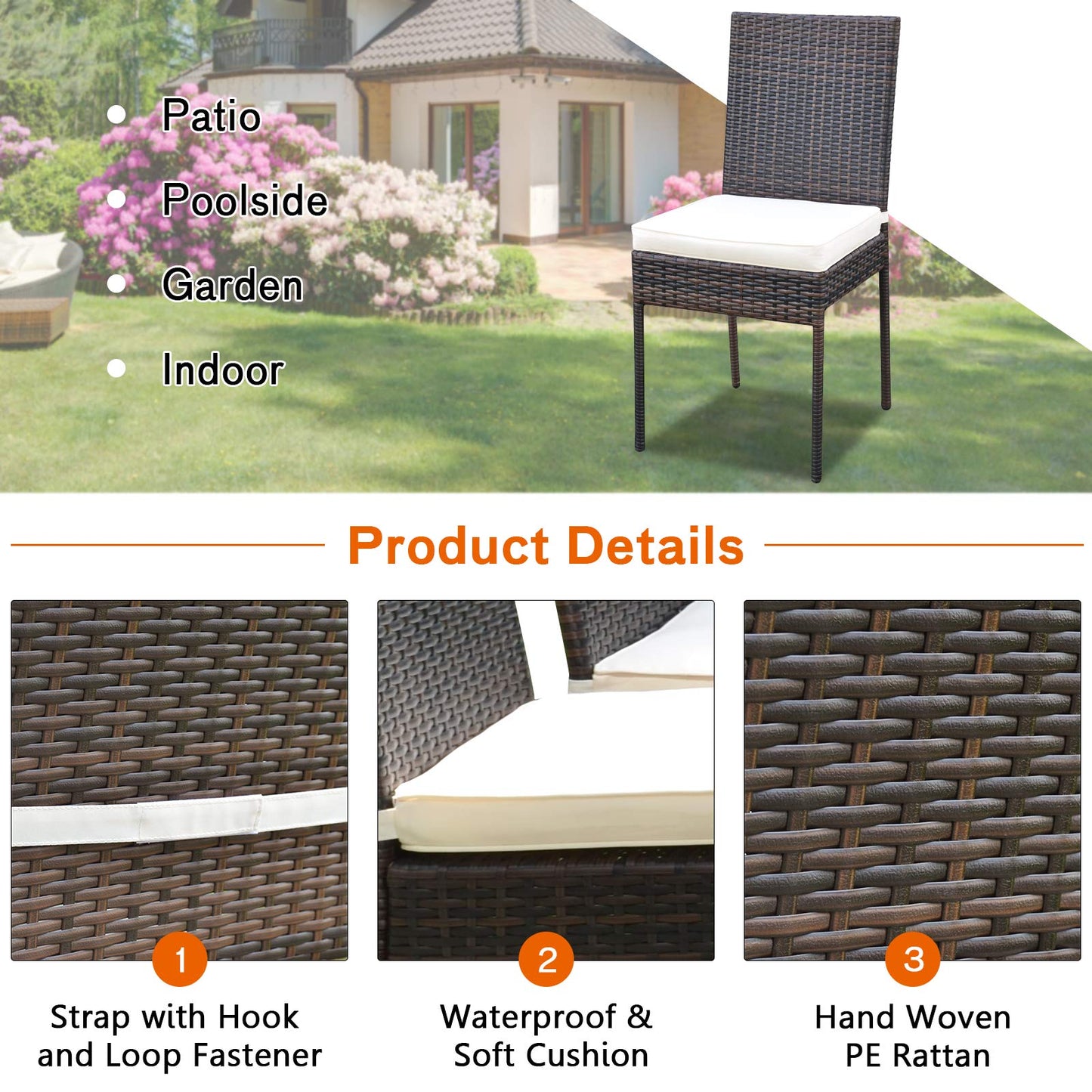 Tangkula 5 Piece Patio Wicker Dining Set for Balcony Patio Garden Poolside