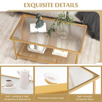 Tangkula Glass Coffee Table, 2-Tier Rectangular Tempered Glass Center Table