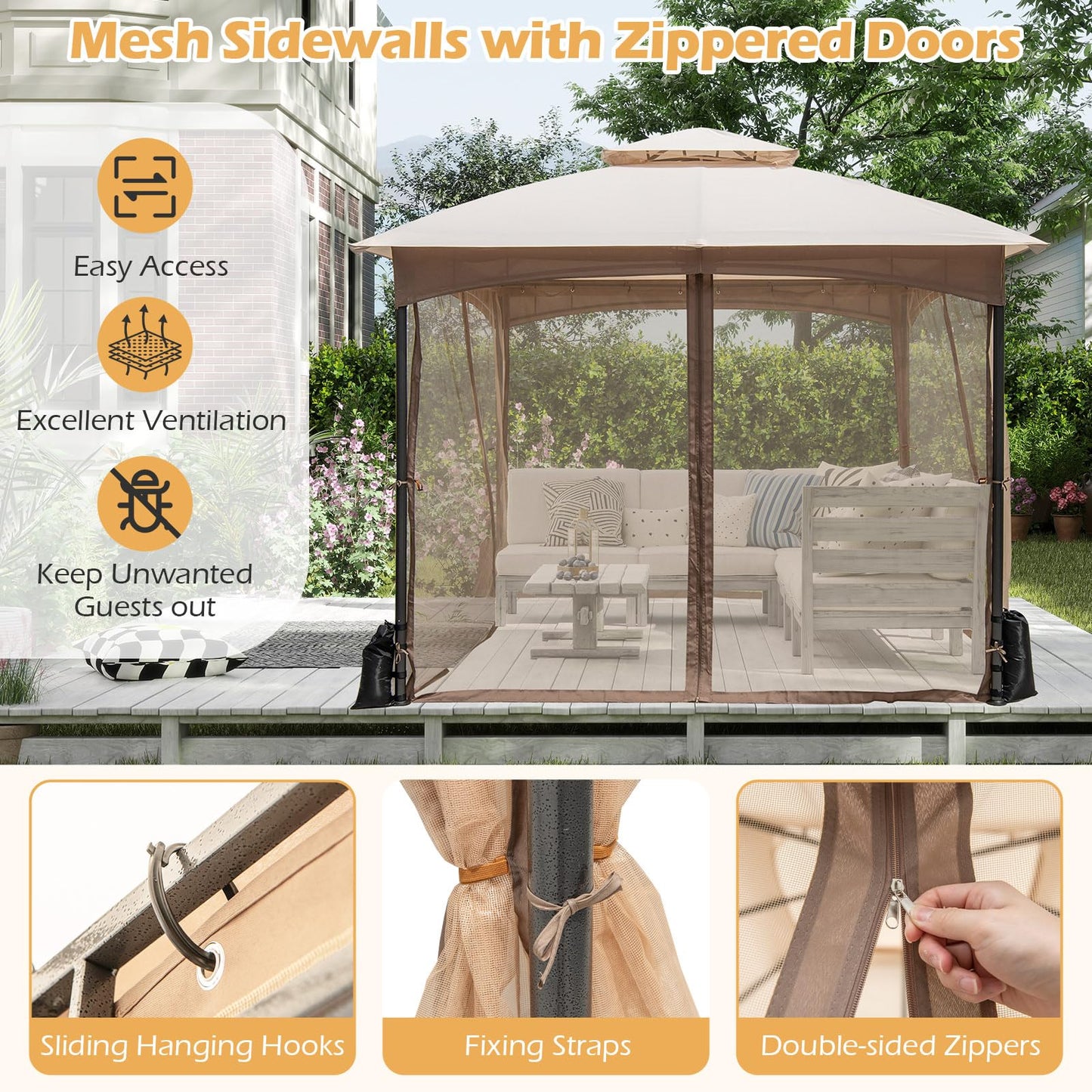 Tangkula 10x10 FT Outdoor Gazebo with Netting for Yard Garden Lawn