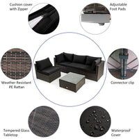 Tangkula 6 Pieces PE Rattan Wicker Sectional Sofa with 42" 60,000 BTU Gas Fire Pit Table