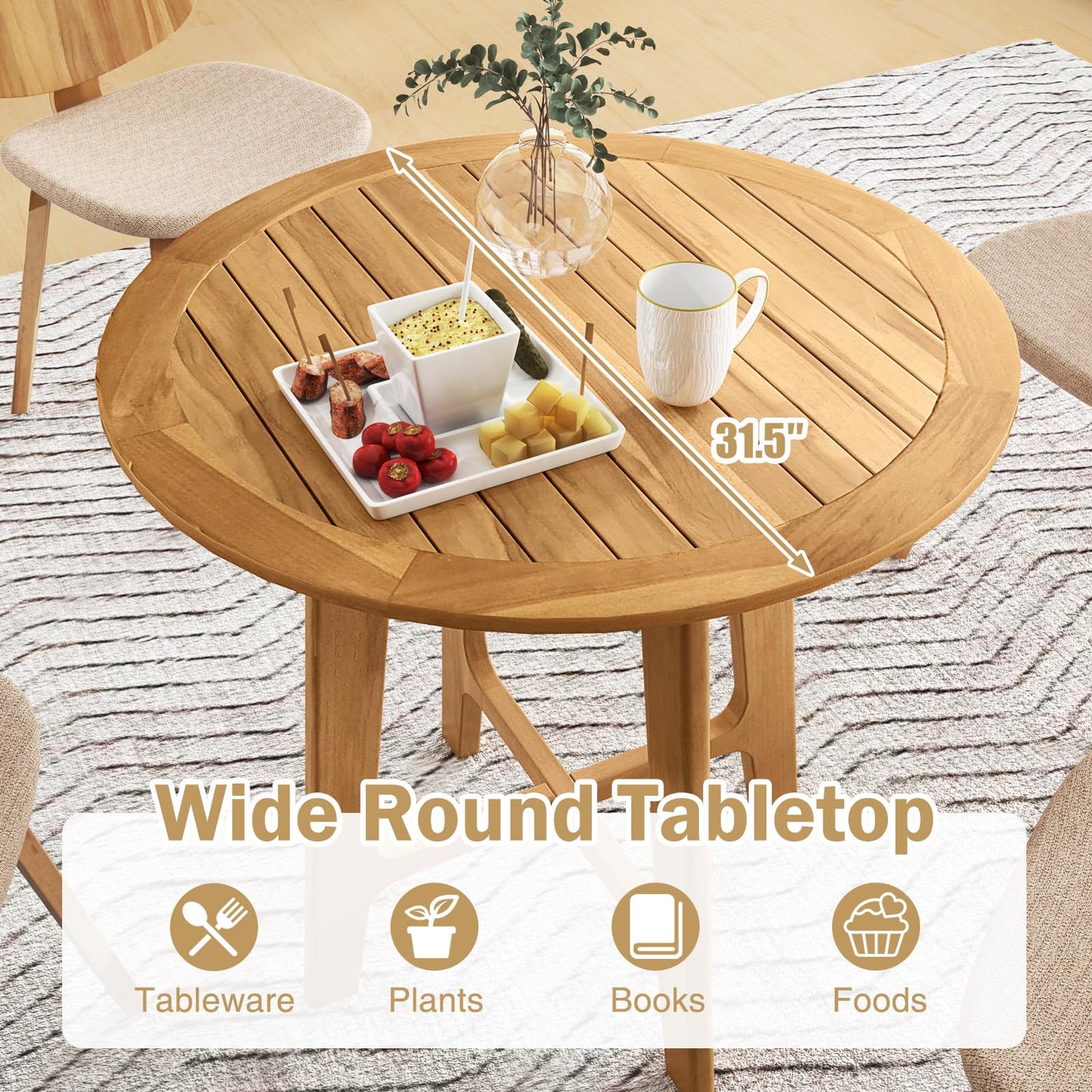 Tangkula 31.5" Round Patio Dining Table with Slatted Tabletop