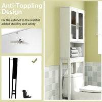 Tangkula Over The Toilet Storage Cabinet  w/Double Tempered Glass Doors