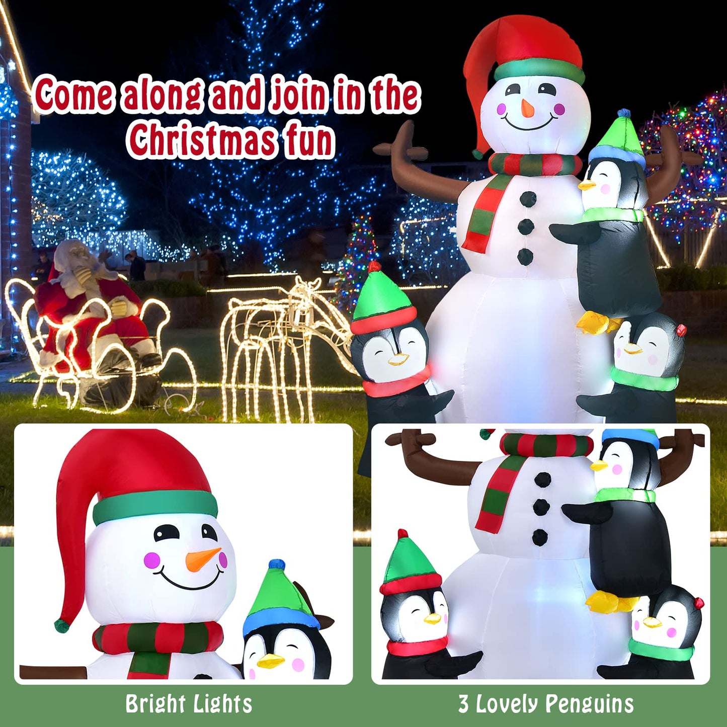 Tangkula 6 FT Christmas Inflatable Snowman with 3 Penguins