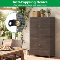 Tangkula Rattan Outdoor Storage Cabinet with 2 Adjustable Shelves