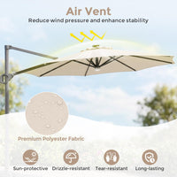 Tangkula 10 FT Solar Patio Umbrella with Base Included Cantilever Offset Outdoor Umbrella