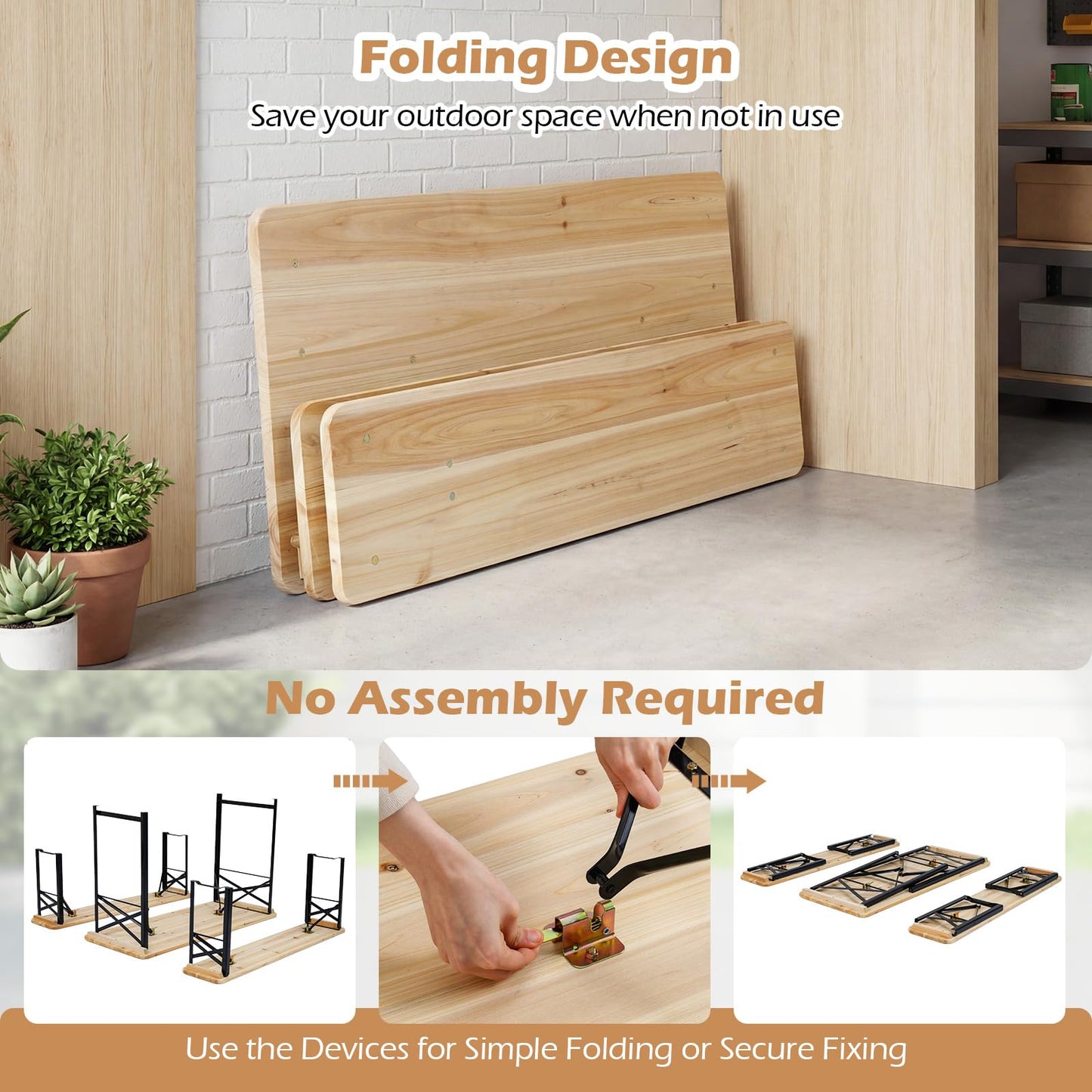 Tangkula 3 Piece Folding Picnic Table with 2 Benches