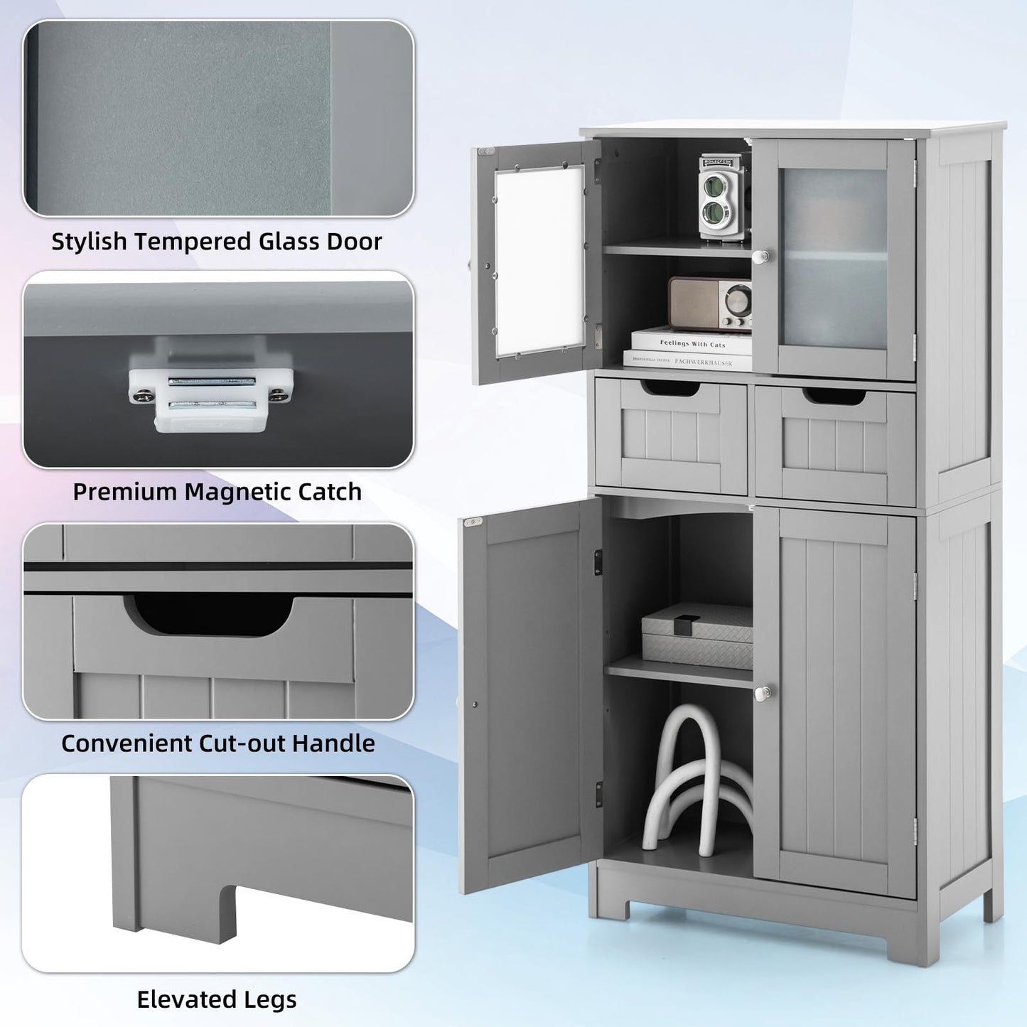 Tangkula Tall Bathroom Storage Cabinet, Freestanding Floor Cabinet