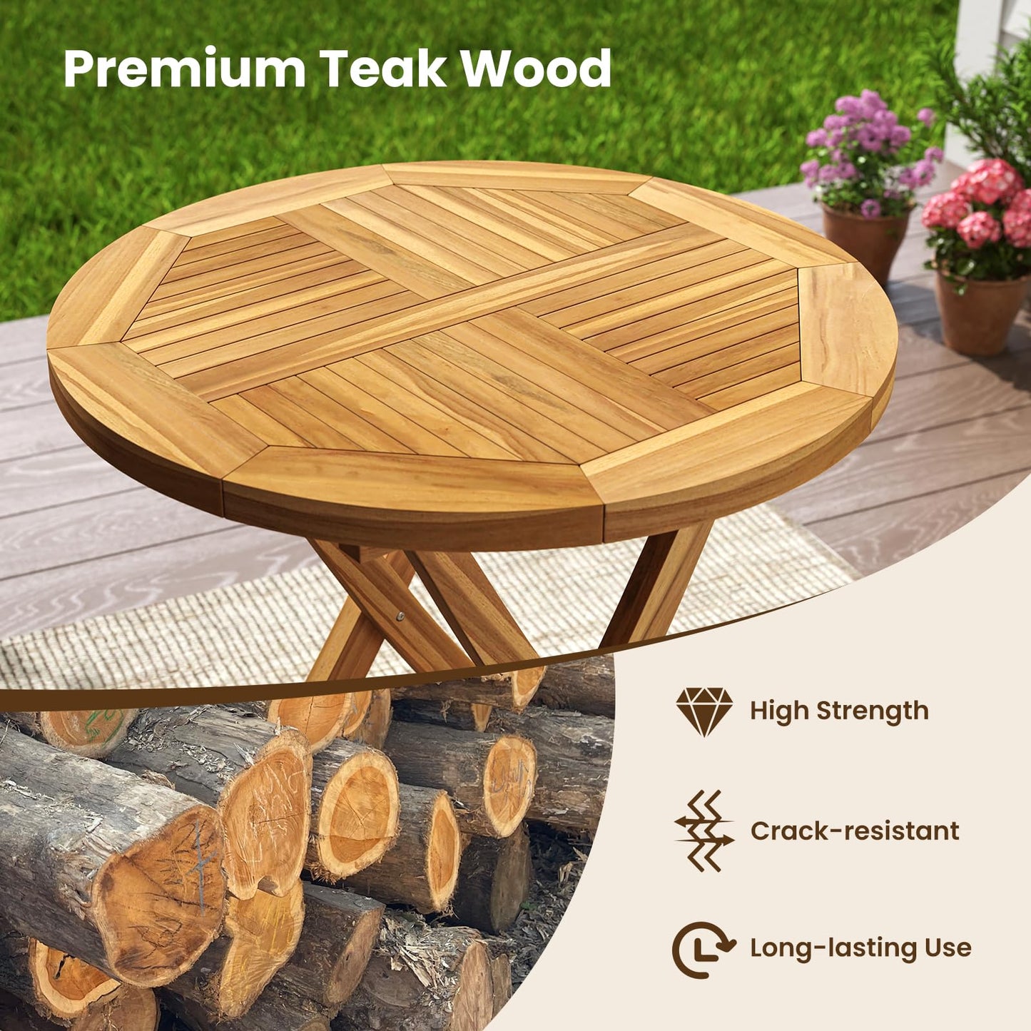 Tangkula 27.5 Inch Patio Bistro Table with Slatted Tabletop