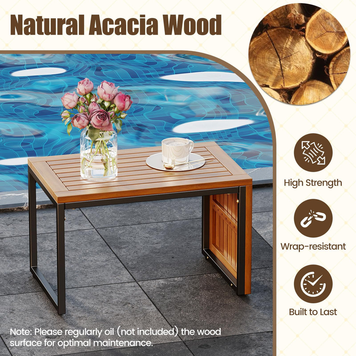 Tangkual 2-in-1 Patio Acacia Wood Side Tables