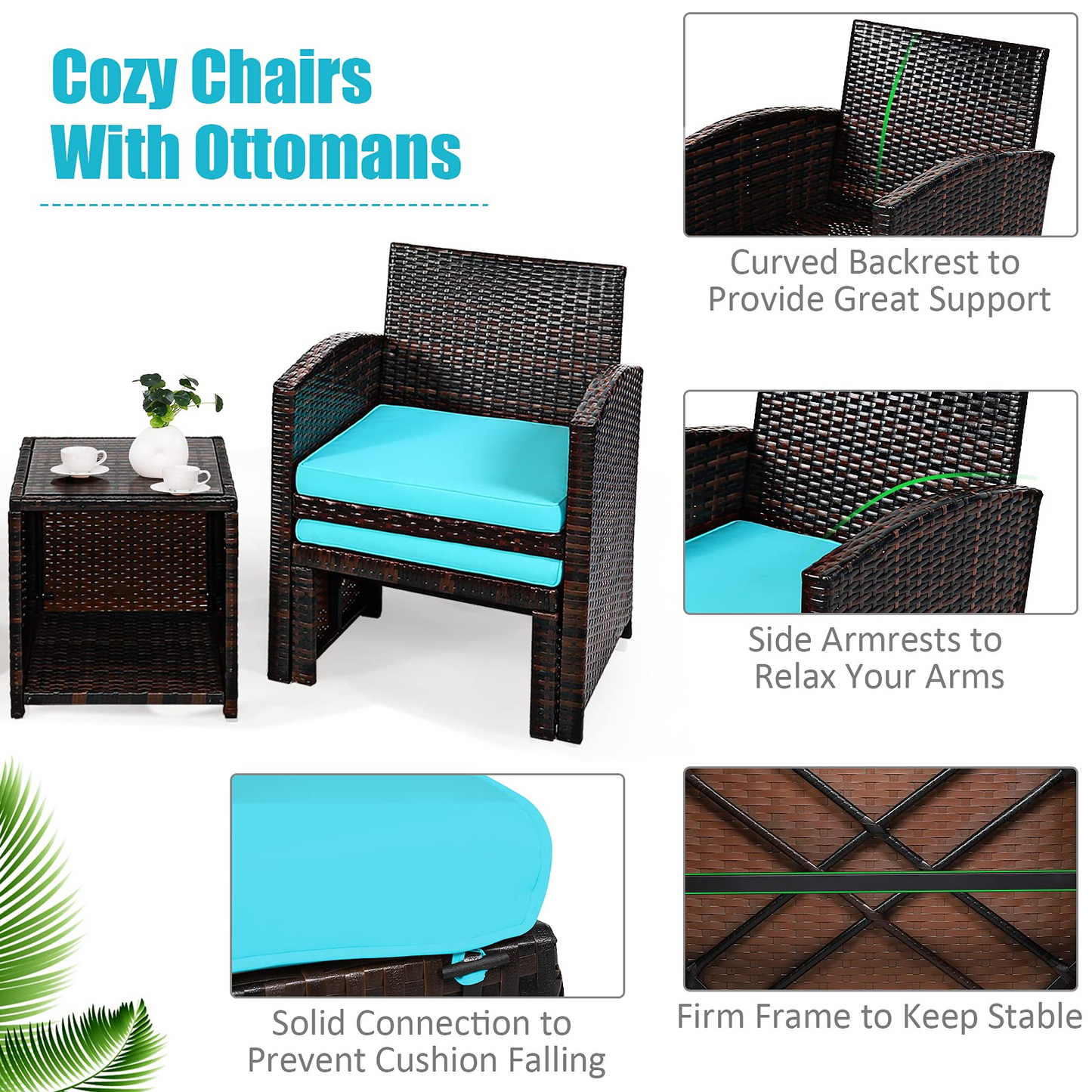 Tangkula 5 Pieces Patio Rattan Furniture Set, Outdoor Conversation Set