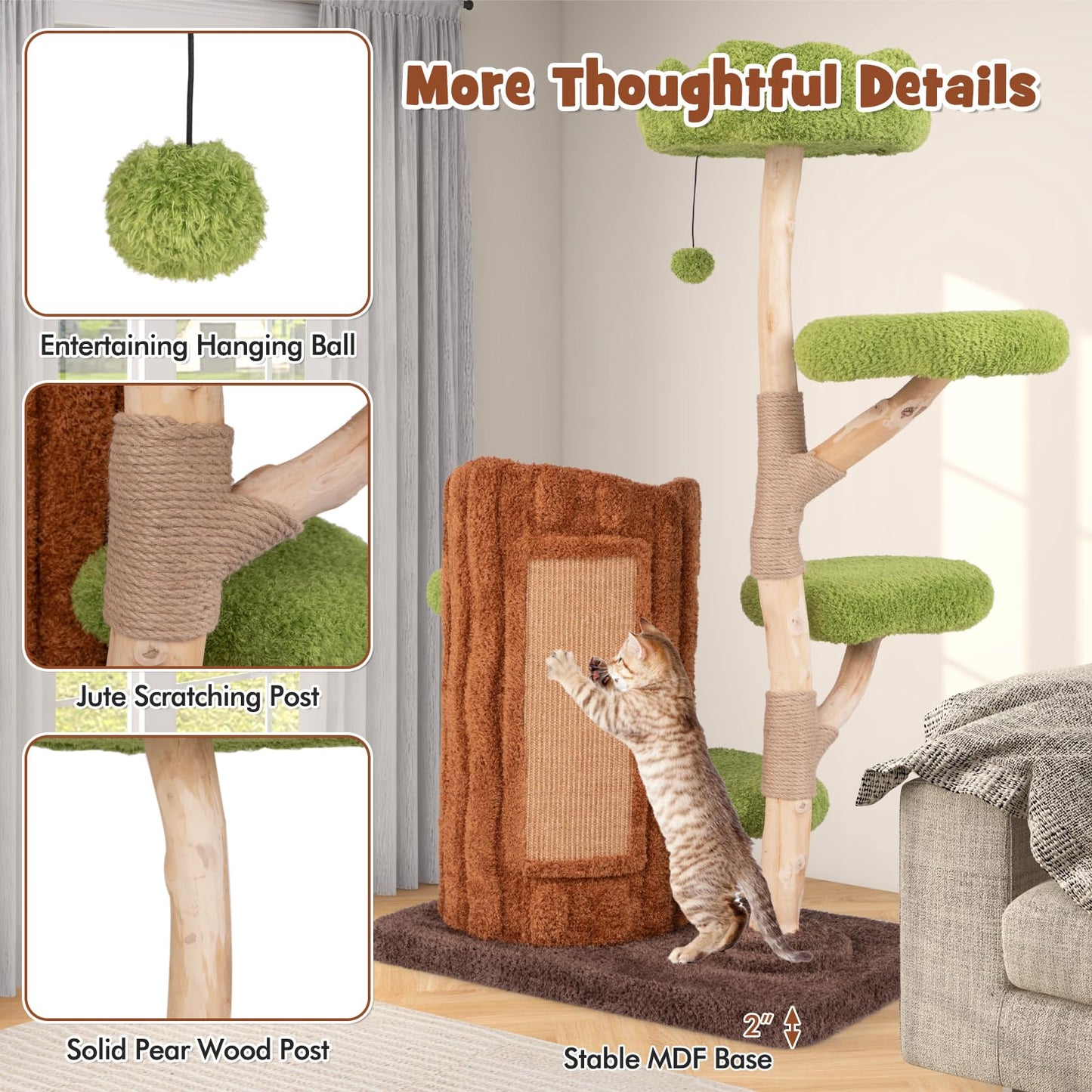 Tangkula Solid Wood Cat Tree for Indoor Cats Large Adult