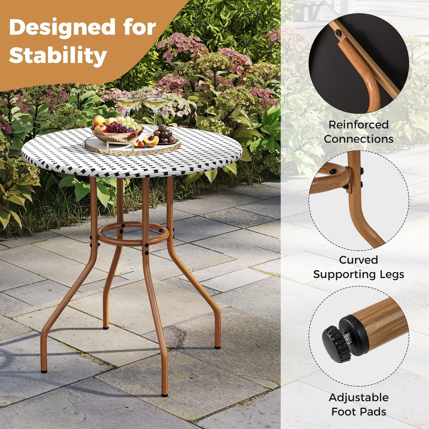 Table de bistrot/café d'extérieur Tangkula de 69,85 cm, petite, robuste, avec cadre en métal et patins réglables