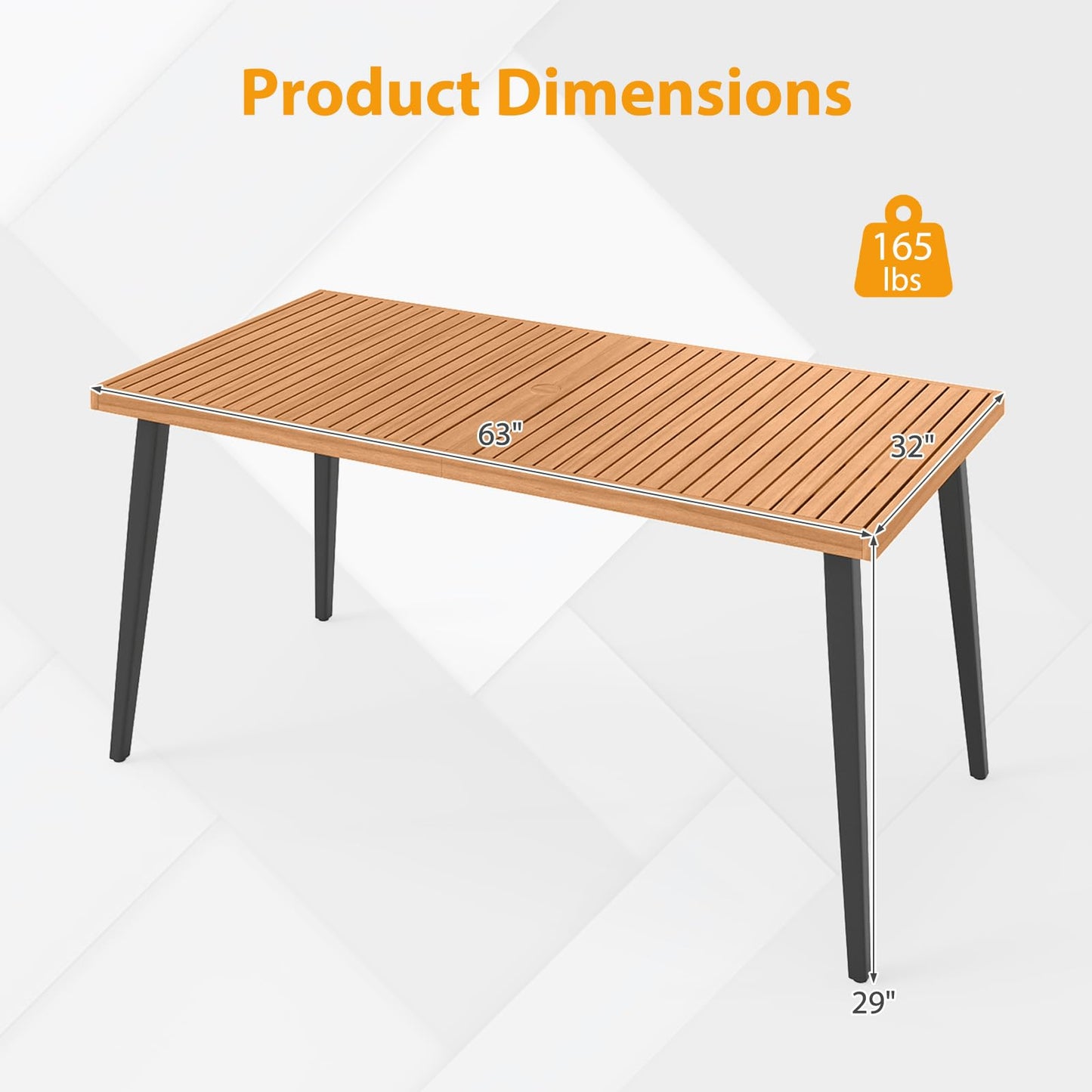 Tangkula 63" Outdoor Indoor Dining Table with Acacia Wood Slatted Tabletop