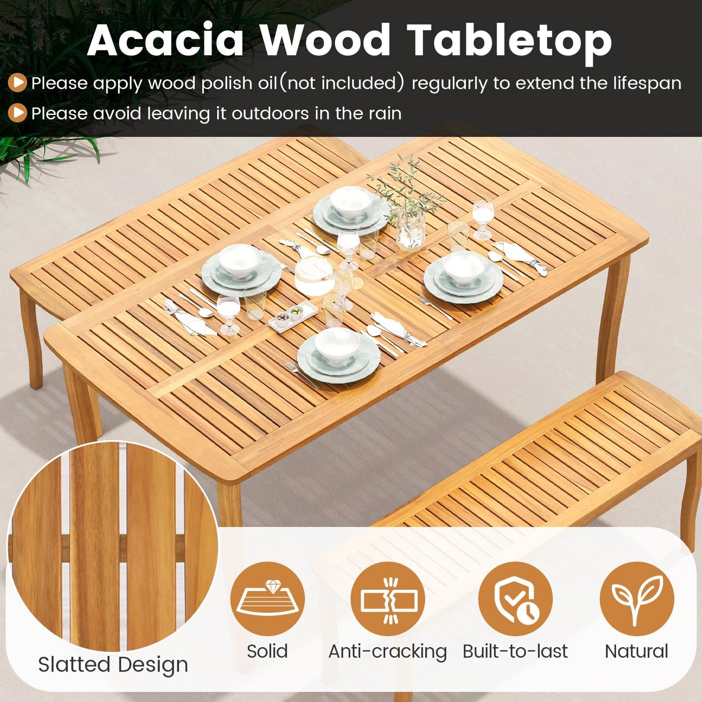 Tangkula 63 inch Outdoor Dining Table with Umbrella Hole