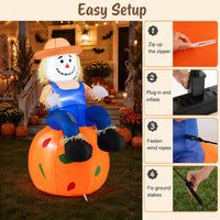 Tangkula 4 FT Fall Inflatable Decoration Scarecrow Sitting on Pumpkin