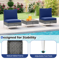Tangkula 3 Pieces Patio Furniture Set PE Rattan Conversation Chairs with Tempered Glass Coffee Table