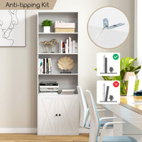 Tangkula Tall Bookcase with Doors, Farmhouse 71" H Freestanding Bookshelf with 6 Shelves & 2-Door Cabinet