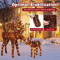 Tangkula 2-Piece Lighted Christmas Moose Family Set, Light-Up Reindeers with 170 Warm White LED Lights