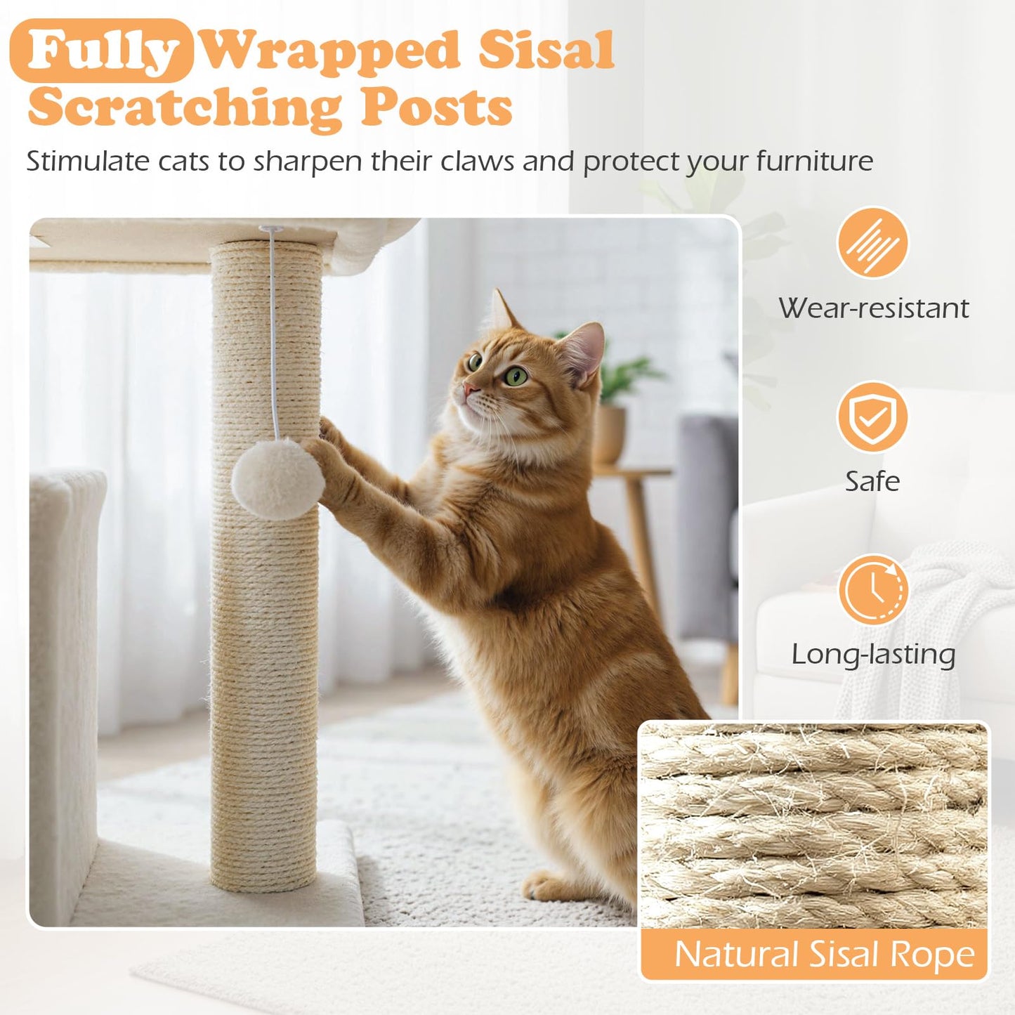 Tangkula Cat Tower with Sisal Scratching Posts for Small Spaces