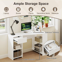 Tangkula White Desk with Storage Drawer & 4 Shelves