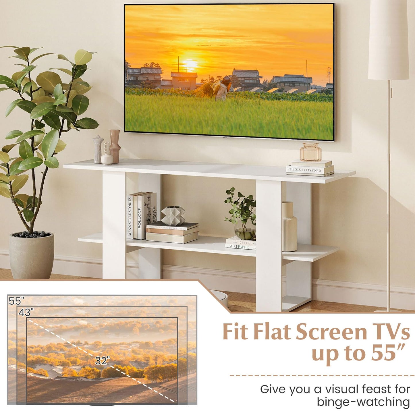Tangkula 2-Tier TV Stand for TVs up to 55 Inch Entertainment Center