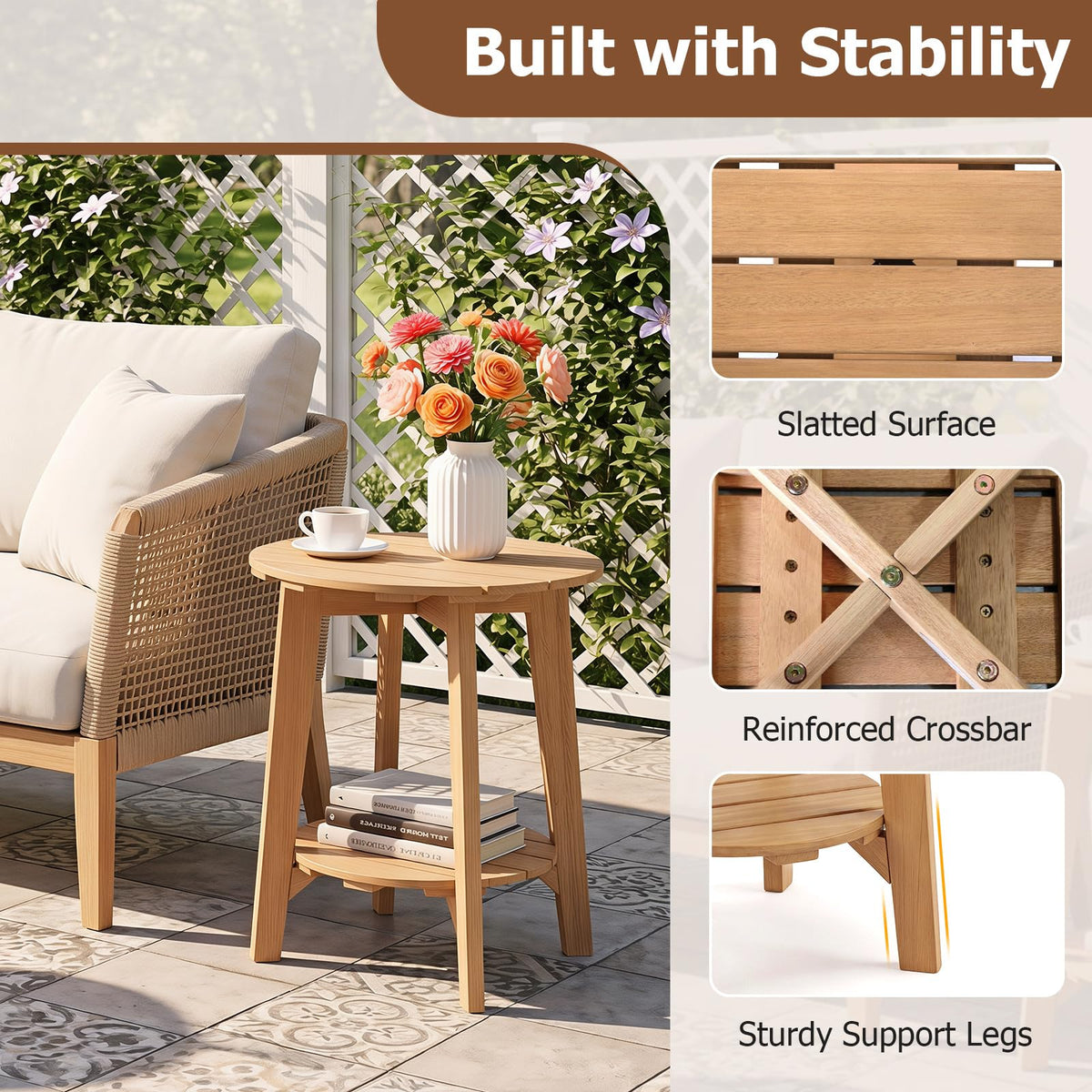 Tangkula Outdoor 2-Tier Eucalyptus Wood Side Table(1/2)
