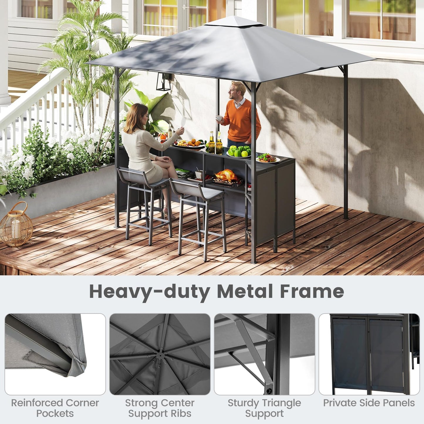 Tangkula 3 Piece Patio Bar Set for BBQ Party Poolside Garden