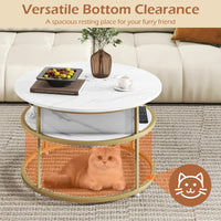 Tangkula 31.5” Round Center Table with Hidden Compartment & Side Shelves