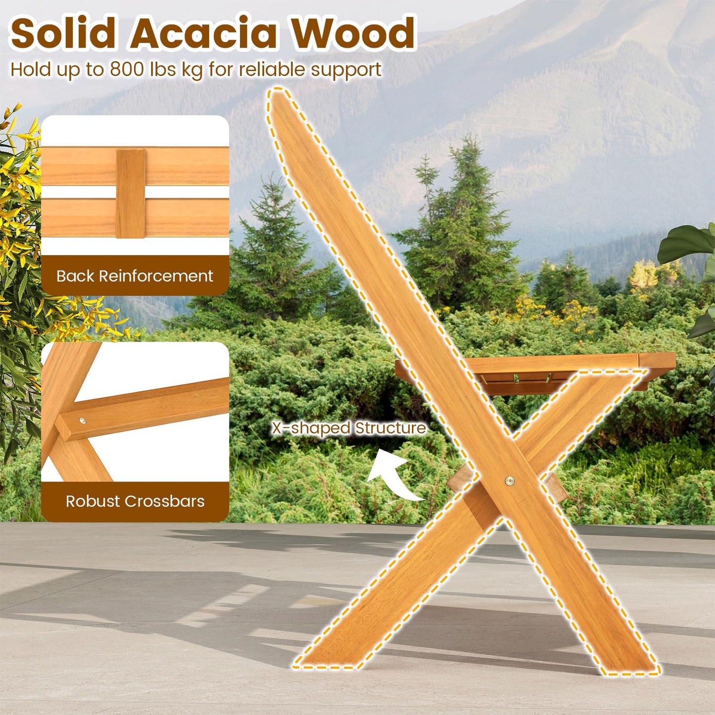 Banc extérieur pliable en bois d'acacia Tangkula, capacité 360 kg