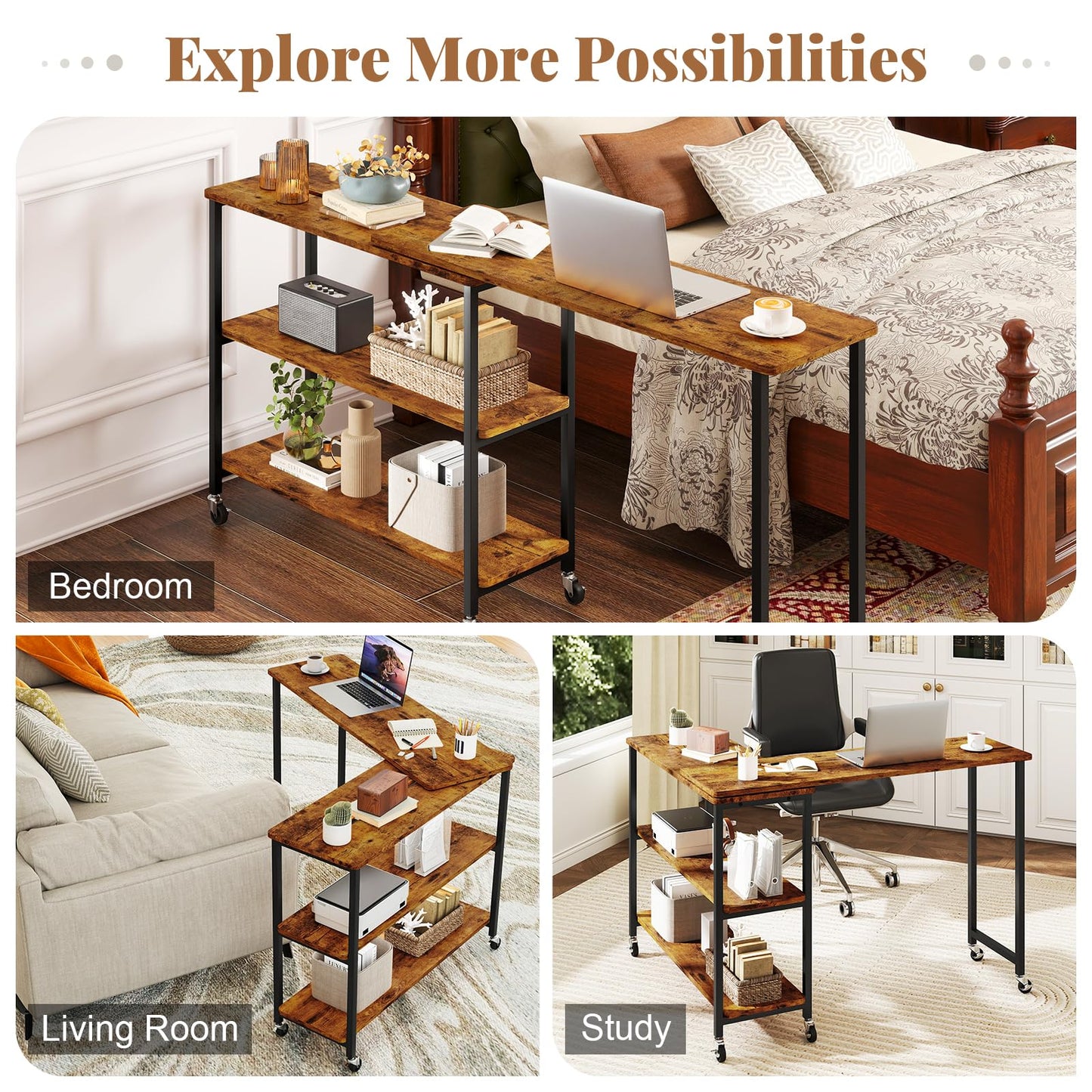 Tangkula Large 360° Free Rotating Sofa Side Table