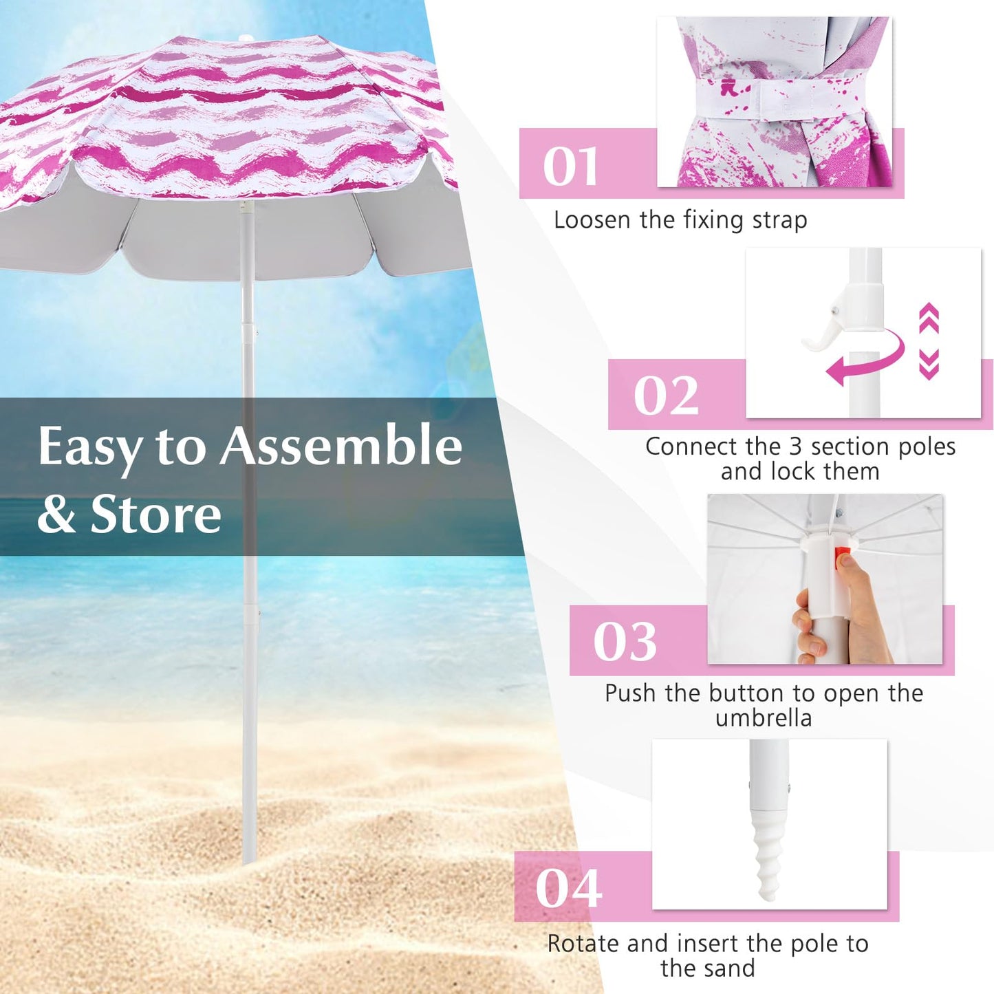 Tangkula 4 Pieces Beach Chair Set with Umbrella & Blanket