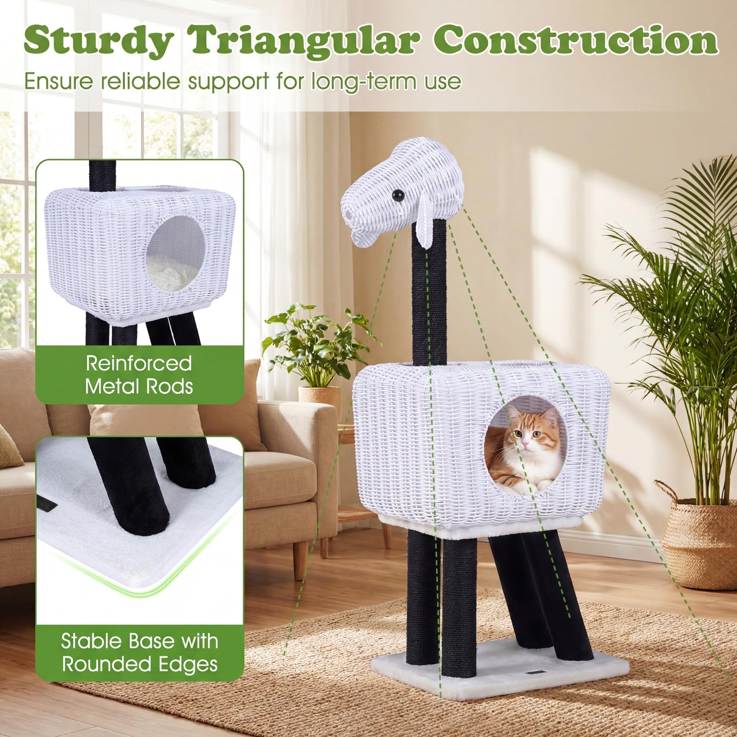 Tangkula 43 Inch Modern Rattan Cat Tree