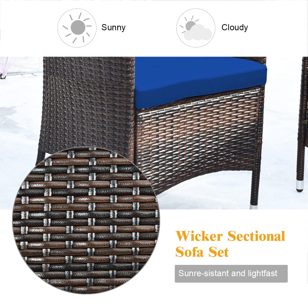 Tangkula 4-PCS or 8-PCS Patio Rattan Conversation Set, Outdoor Wicker Furniture Set with Tempered Glass Coffee Table &Thick Cushion