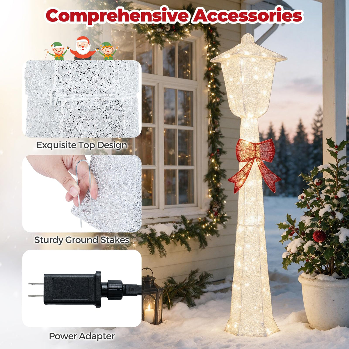 Tangkula 5 FT Lighted Christmas Lamp Post with Bowknot Decorations