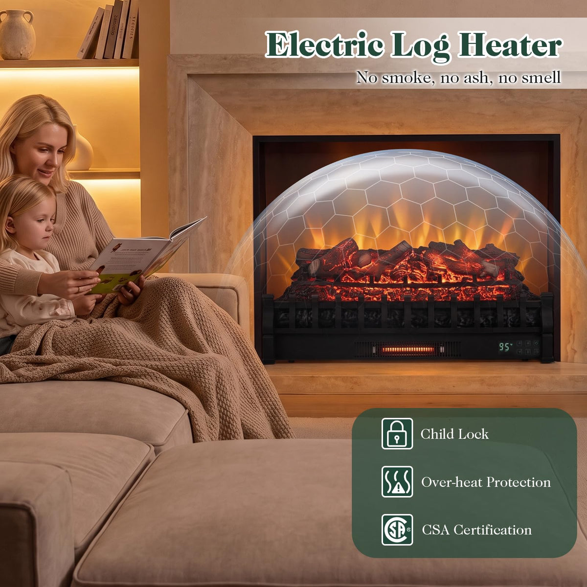Tangkula 30" WiFi Fireplace Insert Lemonwood Set with Cracking Sound