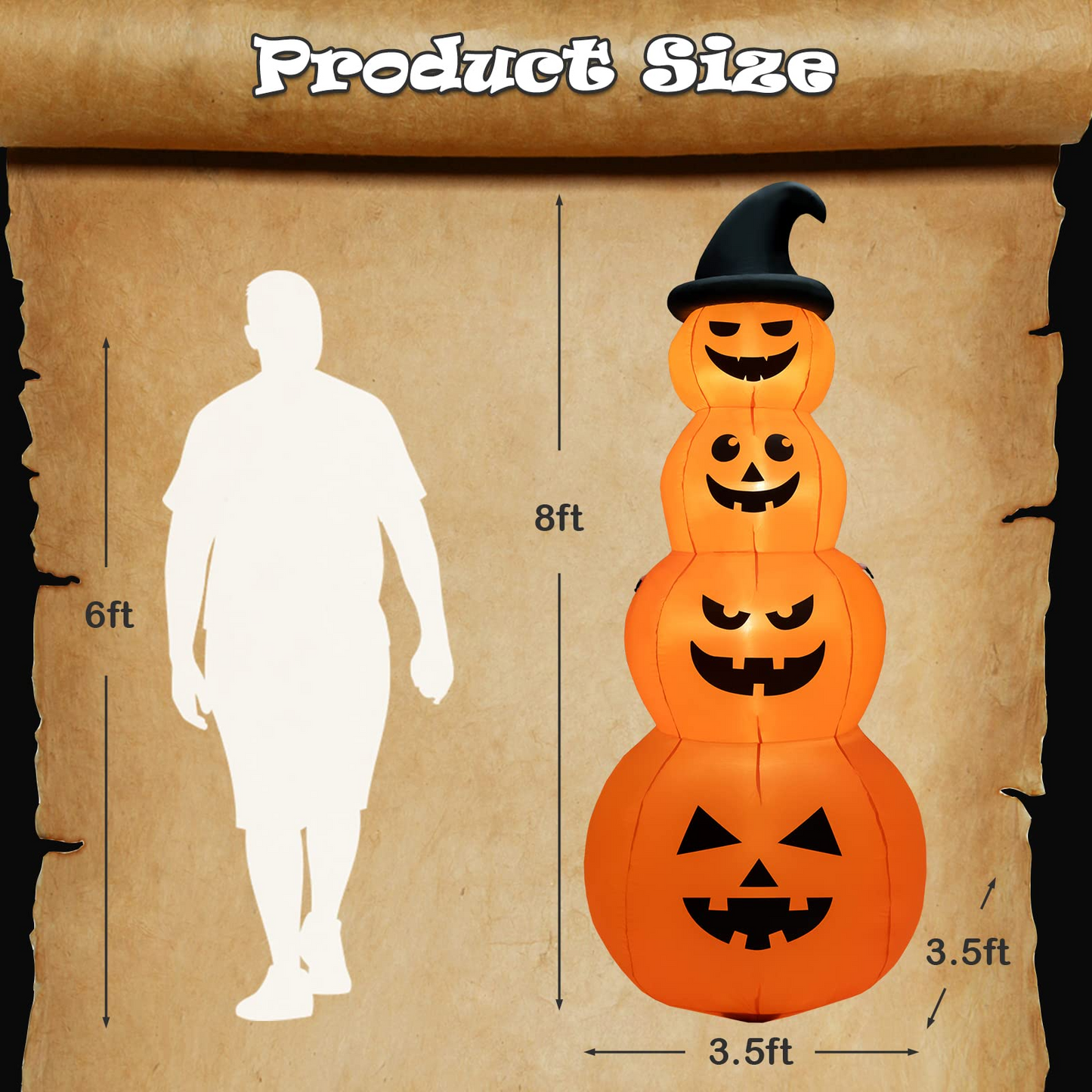 Tangkula 8 FT Halloween Inflatable Pumpkin, 4 Pumpkins Stack Halloween Decorations