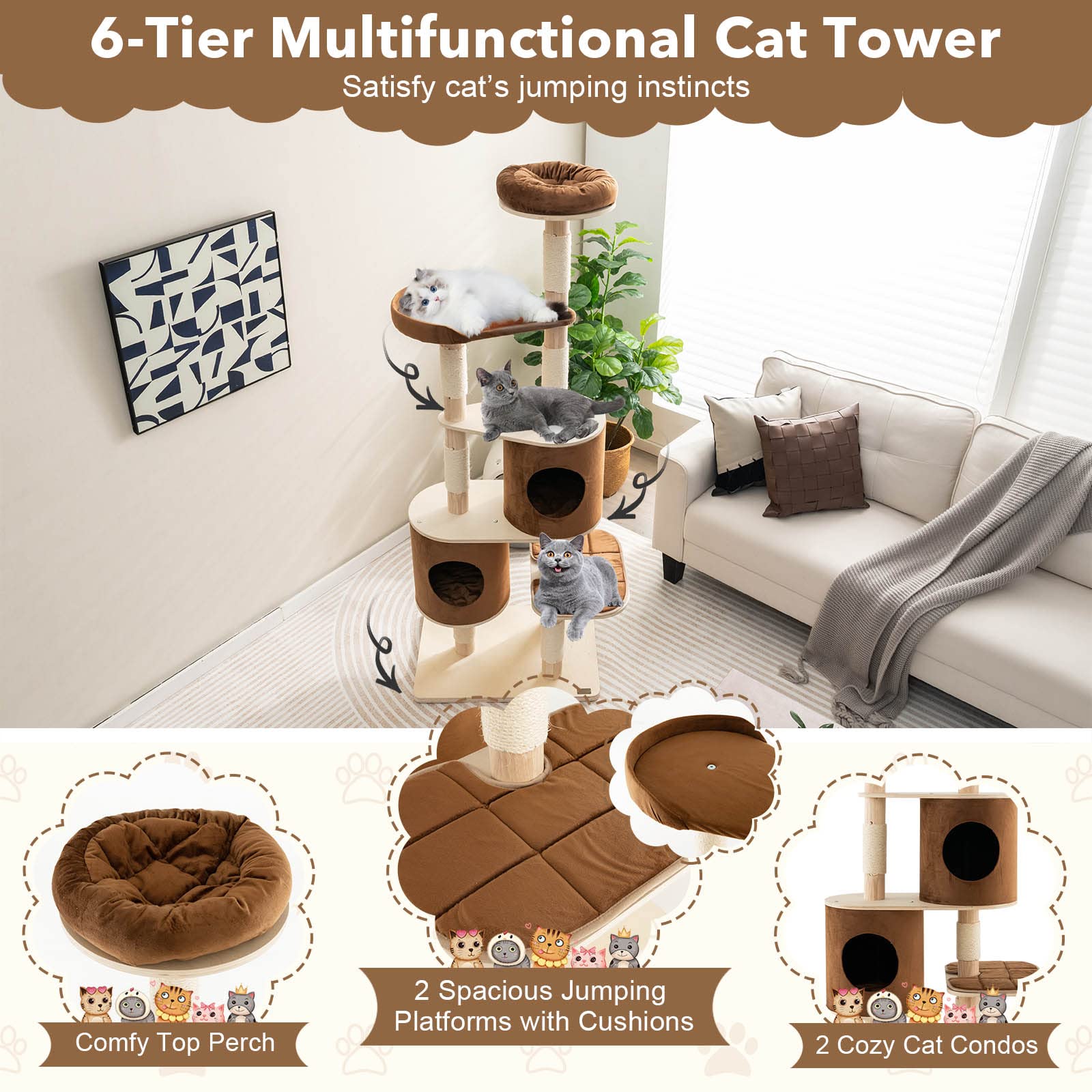 75 Inch Tall Cat Tree for Indoor Cats - Tangkula