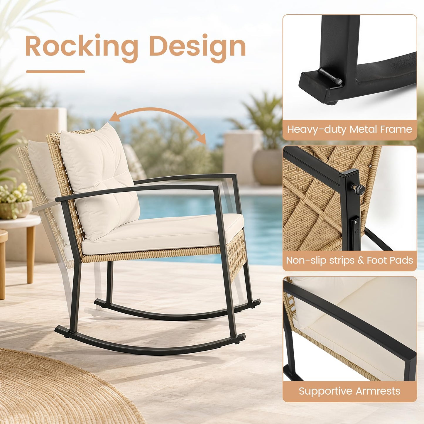 Tangkula 3-Piece Outdoor Rocking Chair Set for Garden