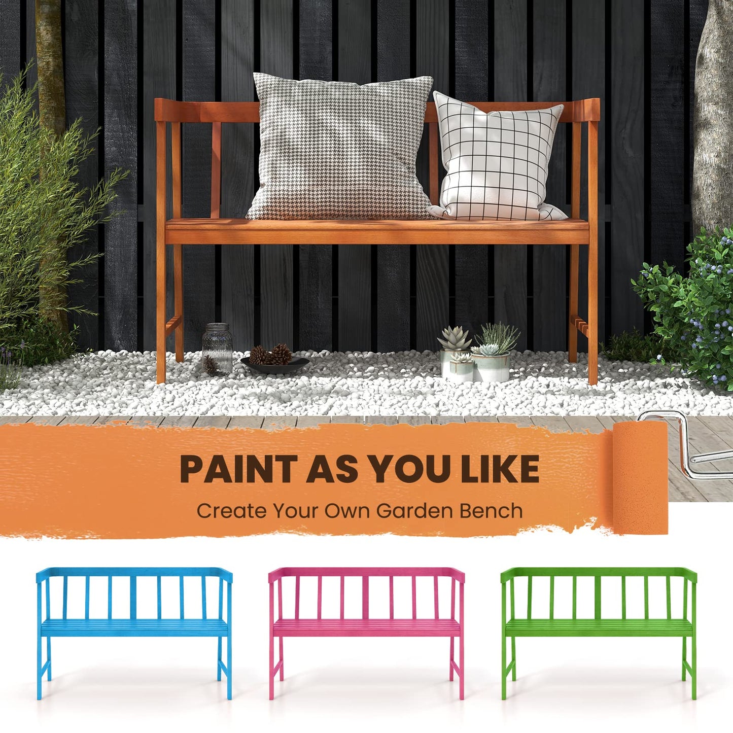 Tangkula Garden Bench with Slatted Seat for Porch, Park, Backyard